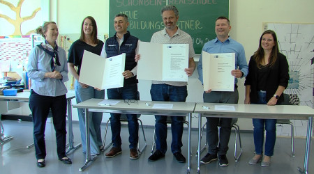 Kooperationsvertrag zwischen Sch&ouml;nbein-Realschule, ElringKlinger AG und Gebr. Knauer GmbH und Co. KG (Quelle: RTF.3)